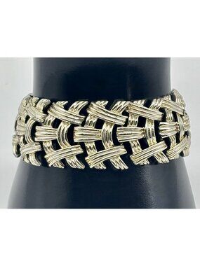 Vintage Coro Wide Linked Basket Weave Bracelet Gold-Tone Signed, Great Condition